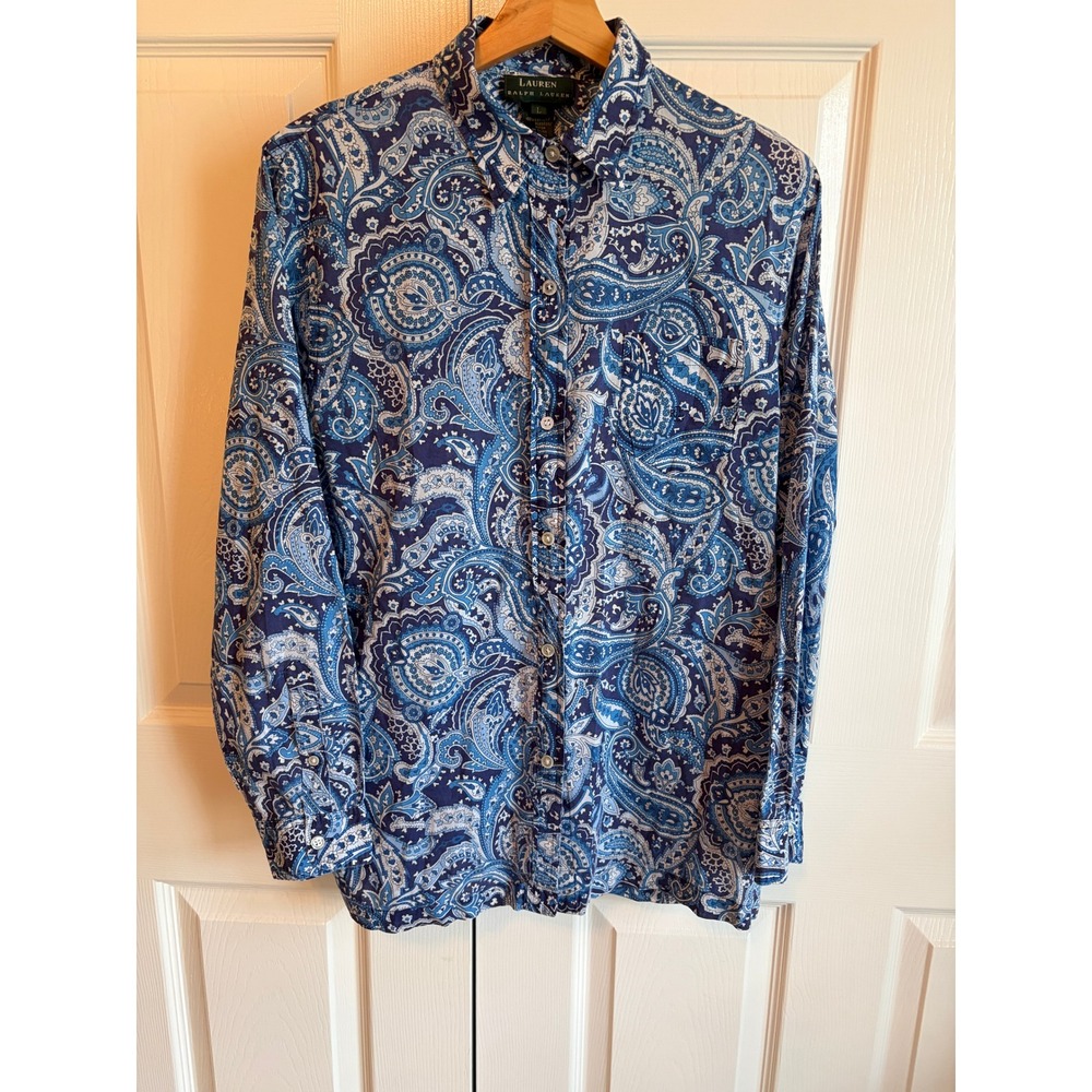 Lauren Ralph Lauren Blue Paisley Cotton Button Down Shirt Womens Large L